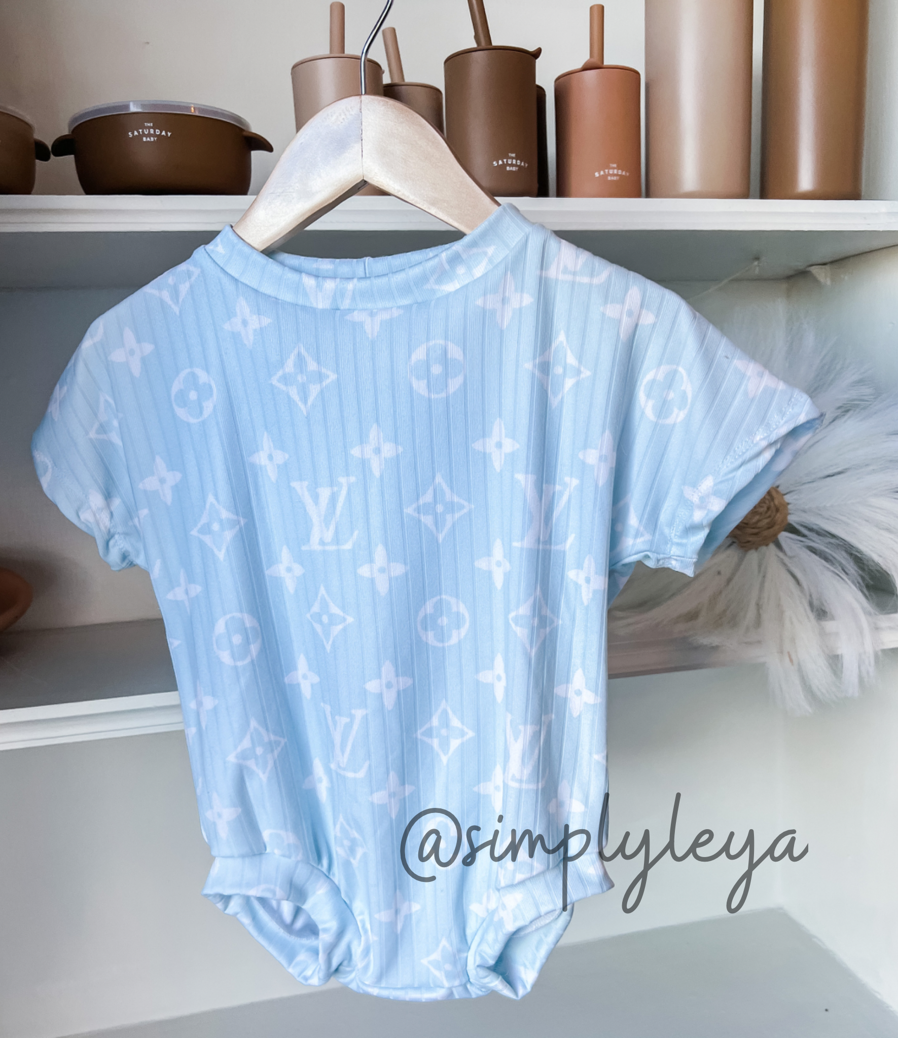 12/18 Baby Blue RTS Inspired Romper - No Snaps