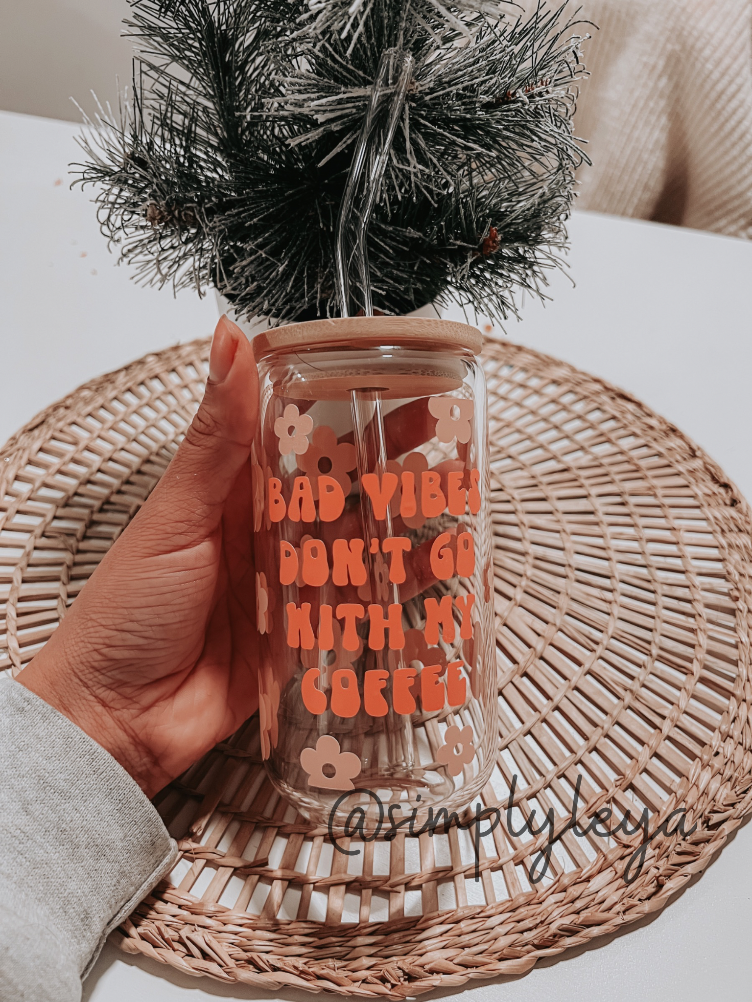 Bad Vibes 16oz Bamboo Glass Cup
