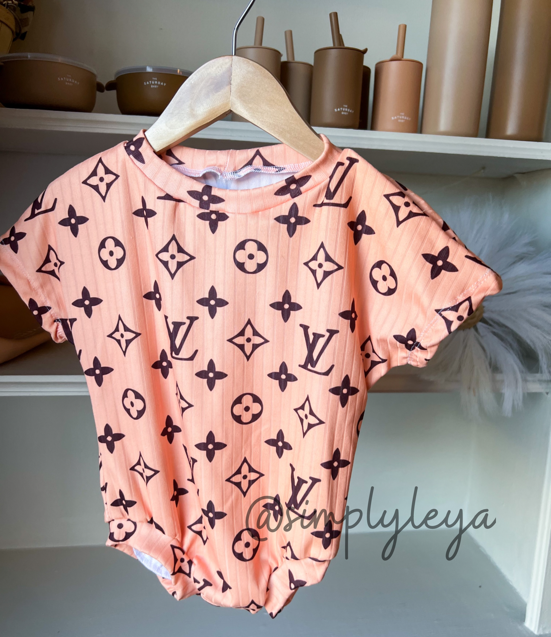 12/18 Peach/Brown RTS Inspired Romper - No Snaps