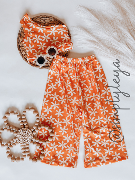 Orange/Peach Daisy Flow Pants