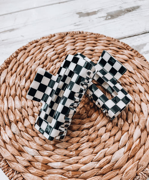Black & White Checkered Claw Clip